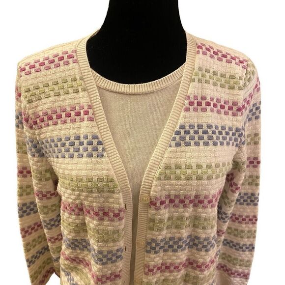 Alfred Dunner White Multicolored Stripes Faux Sweater Set Sz L petite - Picture 2 of 12